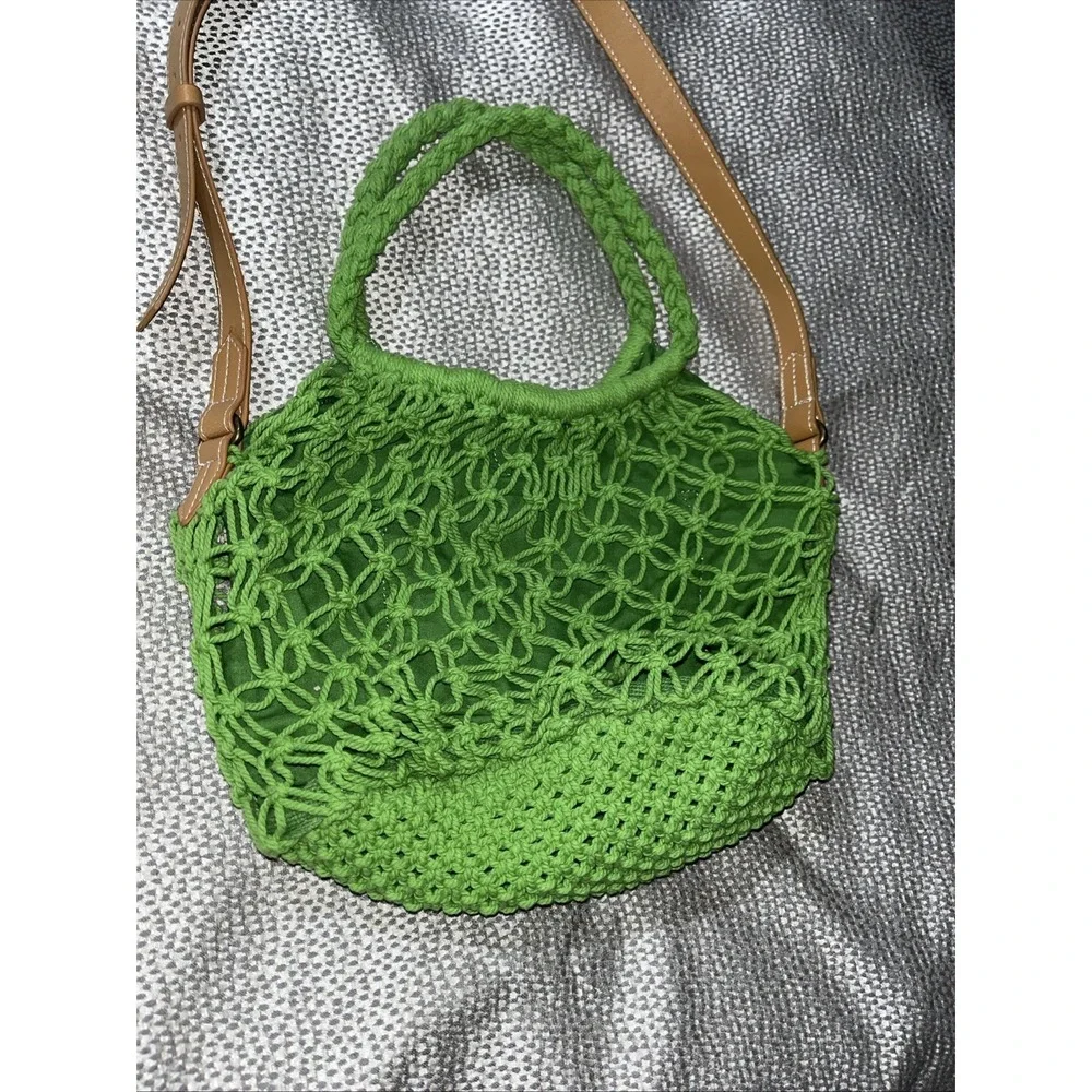 Green Crochet Boho Bag Purse Handbag Crossbody‎ Women Accessory Top Rope Handles